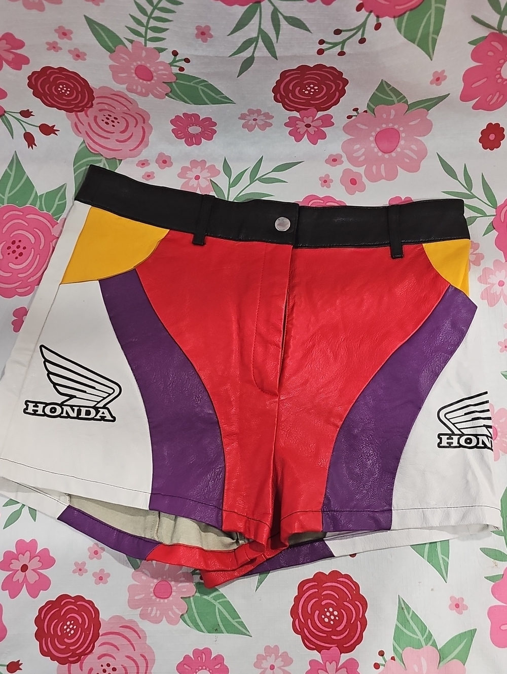 Honda Faux Leather Moto Racing Shorts